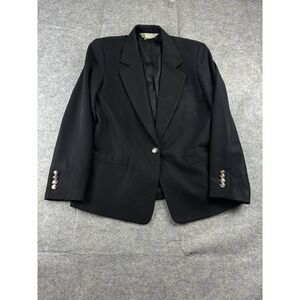 Austin Reed Womens Petite 8P Black Single Button 100% Worsted Wool Blazer Jacket